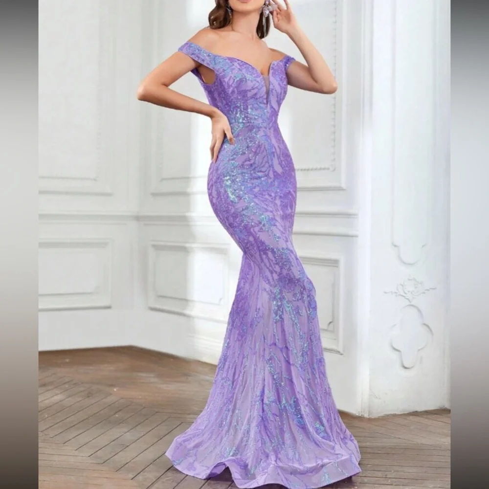 Luxe lace up back mermaid hem party formal sequins dress_5